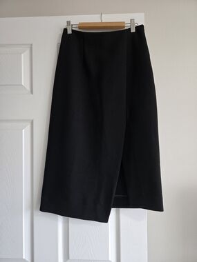 Maje Juliane Asymmetrical Wrap Midi Skirt Black Size 36 US 4